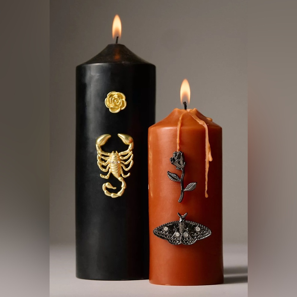 Anthropologie Golden & Black Scorpion Rose Moth Halloween Candle Charms NWT